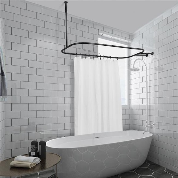 Utopia Alley HP2BK 26 x 54 in. Aluminum Hoop Shower Rod with Ceiling Support for Clawfoot Tub; Black HP2BK - main